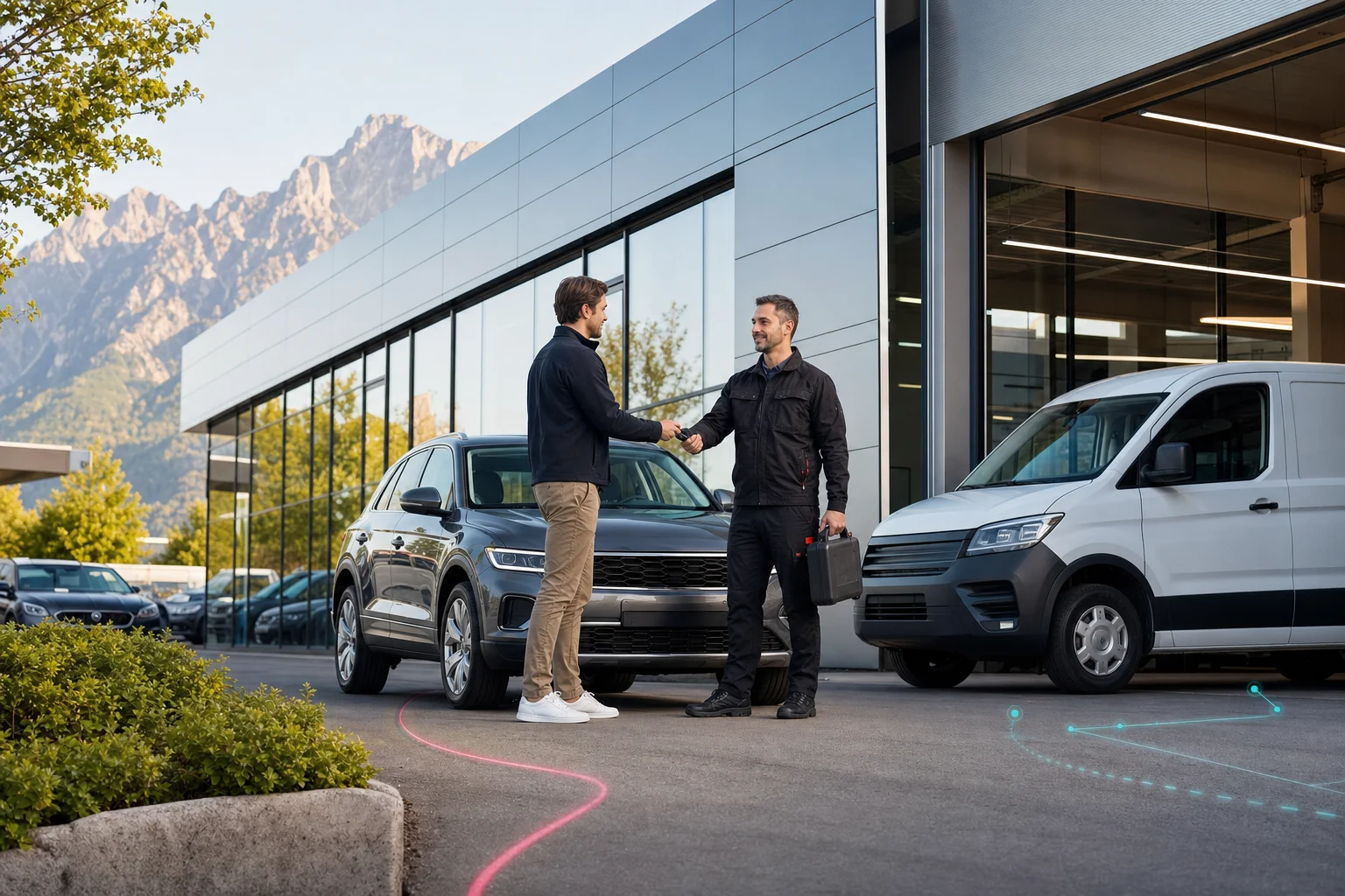Konzeptvisualisierung eines Autohaus- und Werkstatt-Hol-und-Bring-Services