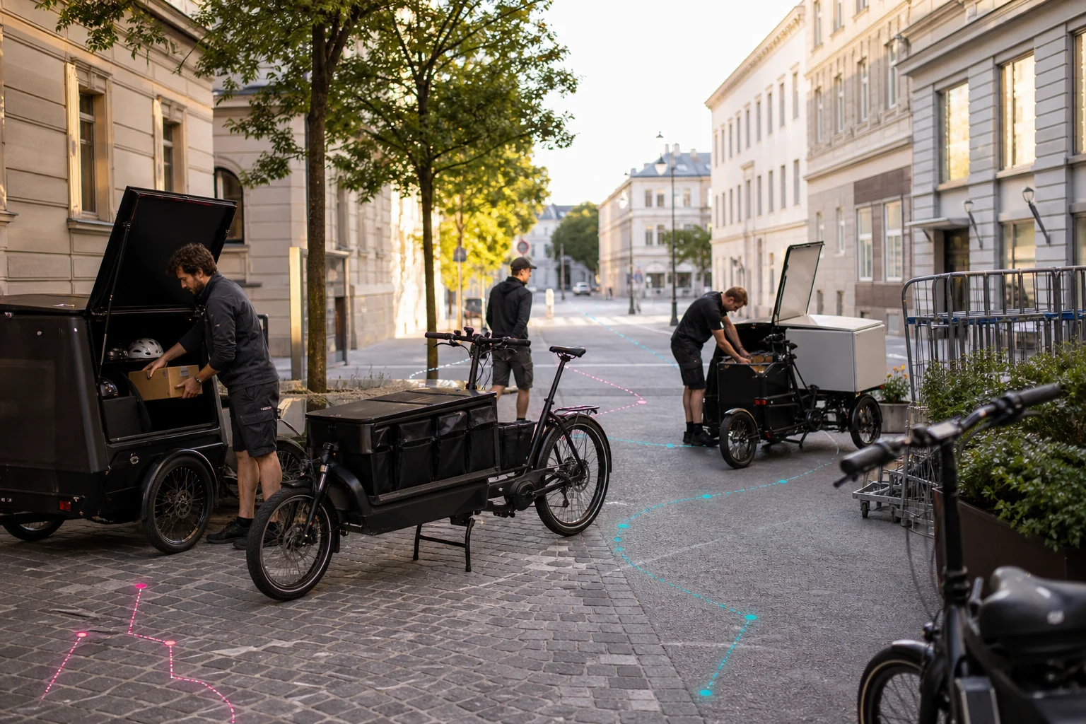 Konzeptvisualisierung einer gewerblichen Lastenrad- und Mikromobilitätsflotte