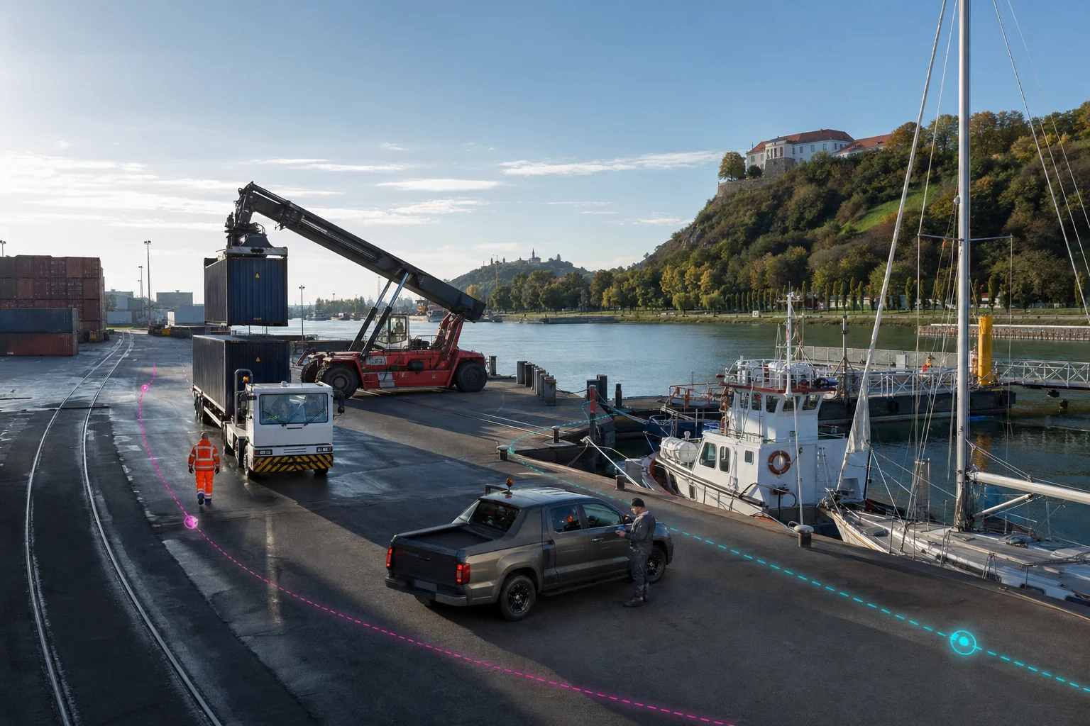 Konzeptvisualisierung von Hafen-, Terminal- und Marinaservicefahrzeugen