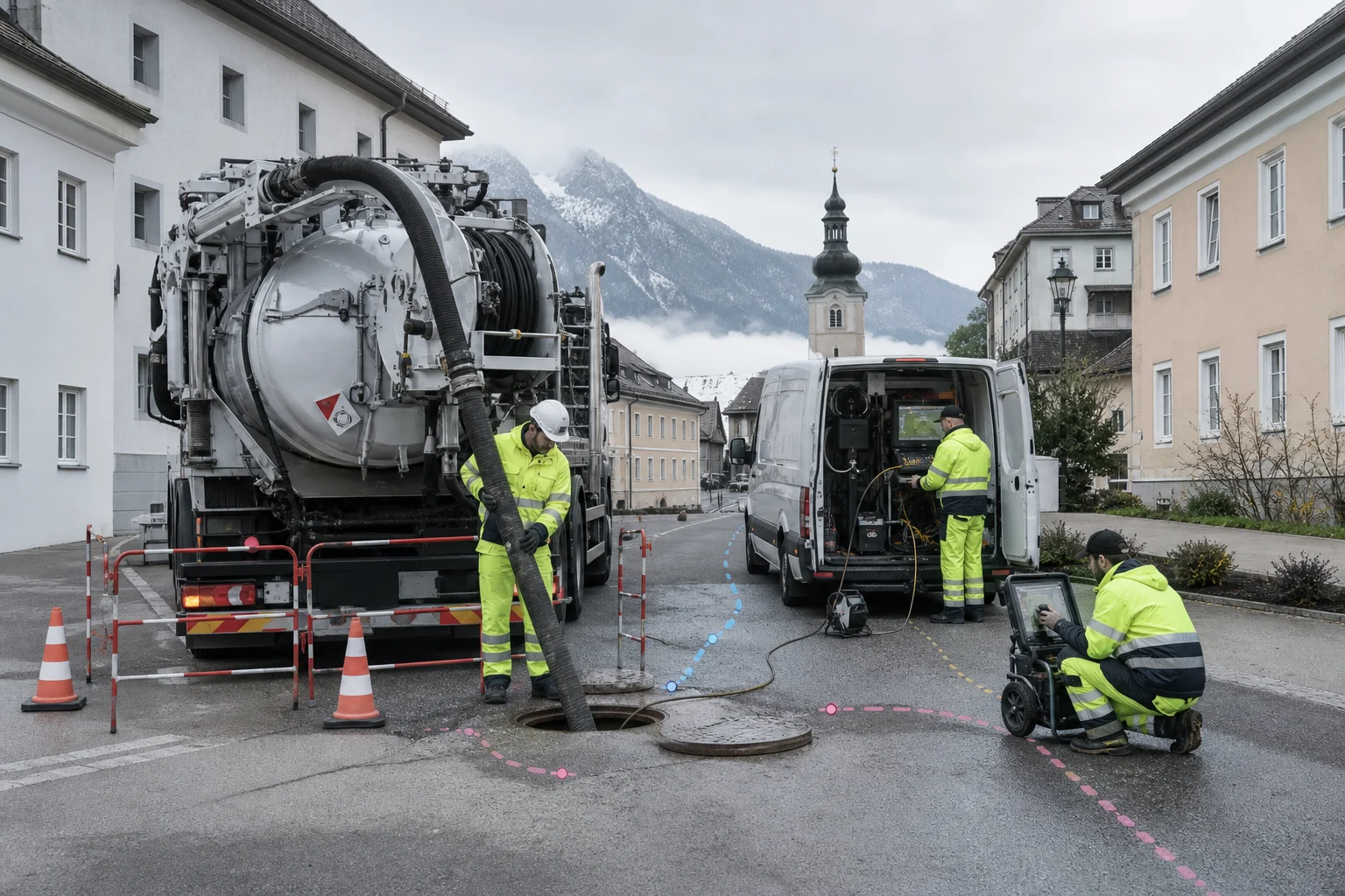 Konzeptvisualisierung eines Kanal-, Rohr- und Pumpenserviceteams