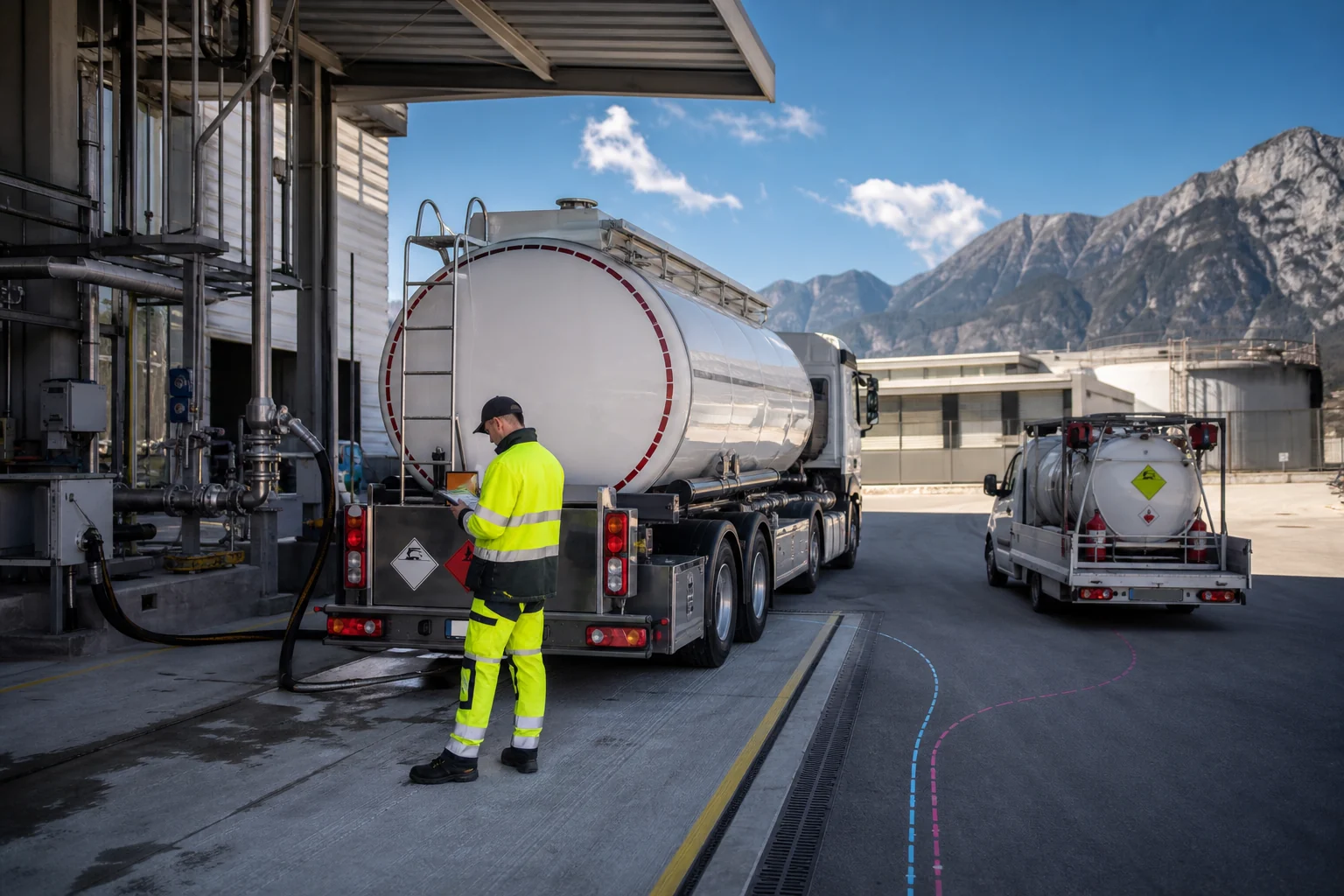 Konzeptvisualisierung eines sicheren Tank-, Gefahrgut- und Brennstofftransports