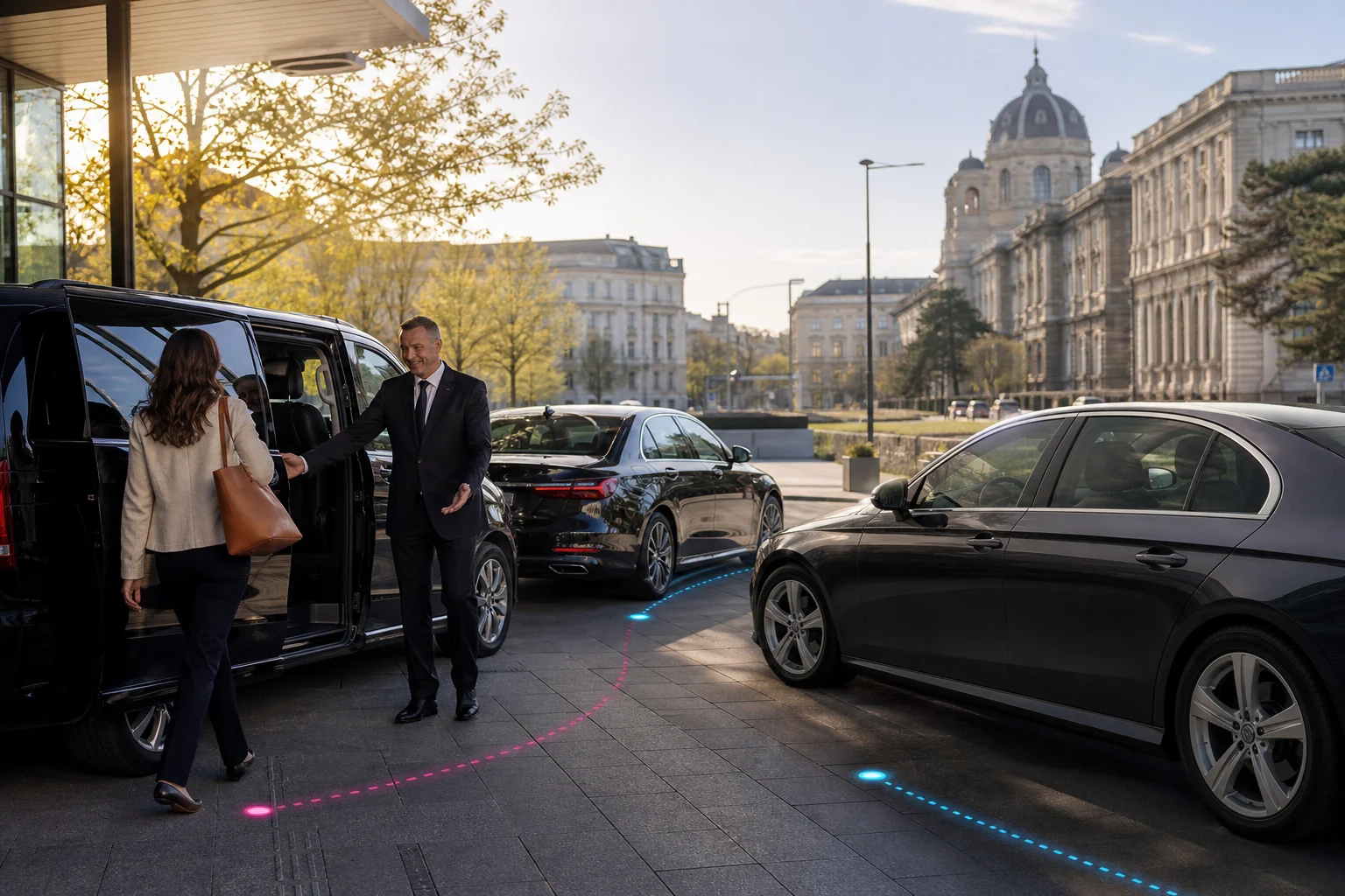 Konzeptvisualisierung einer Taxi-, Chauffeur-, Miet- und Poolfahrzeugflotte in Wien