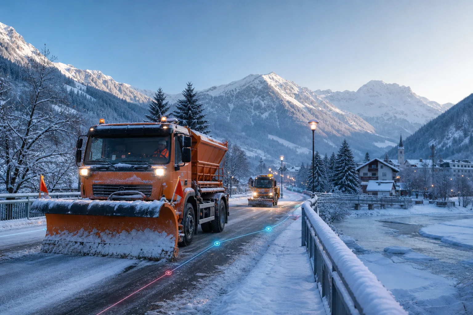 Konzeptvisualisierung österreichischer Räum- und Streufahrzeuge im Wintereinsatz