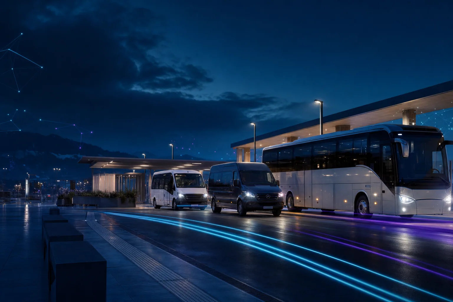Konzeptvisualisierung vernetzter Shuttle-, Bus- und Personenverkehrsfahrzeuge